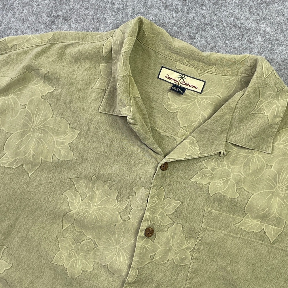 Tommy Bahama Relax Mens Shirt XL Green Floral Silk Short Sleeve Camp 100 Resort